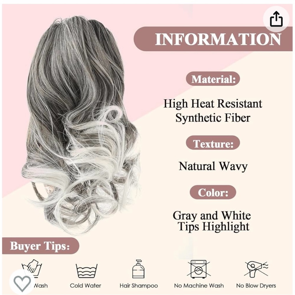 Hair Extension Clip on Ponytail Gray.